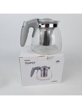 Miniso Glass Teapot 700ml Grey Heat-Resistant Borosilicate New in Box